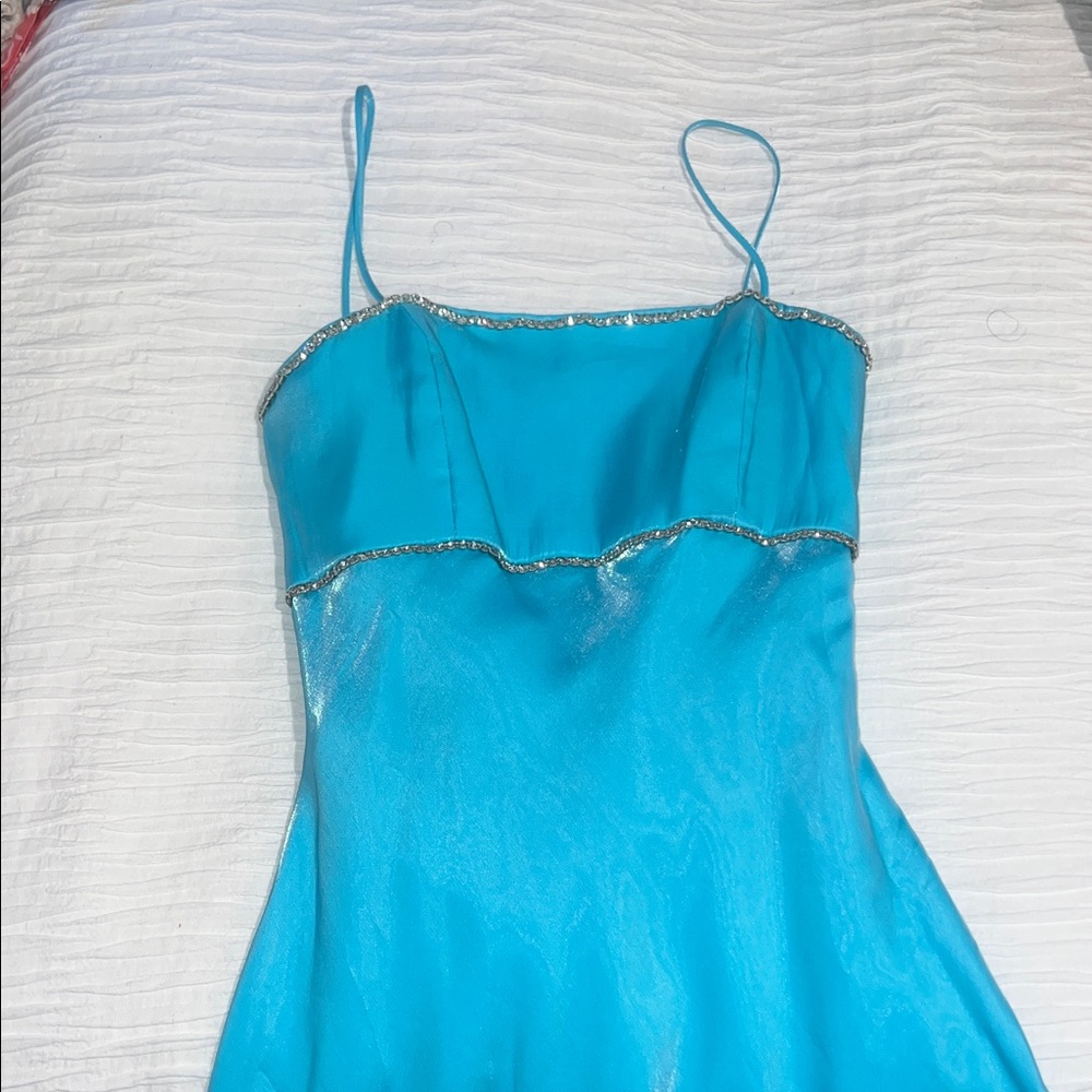 Cache vintage silky Blue iridescent Prom Dress - Picture 11 of 12